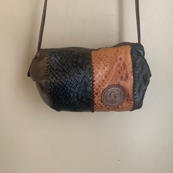 Carlos Falchi Handbag Crossbody Purse Snakeskin Embossed Leather Patchwork - Picture 1 of 11